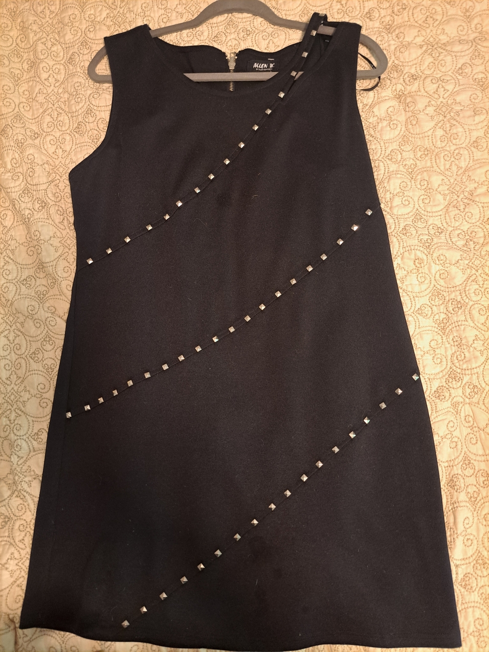 Allen B. By Allen Schwartz Black Sleeveless Dress with Silver Stud Diagonals